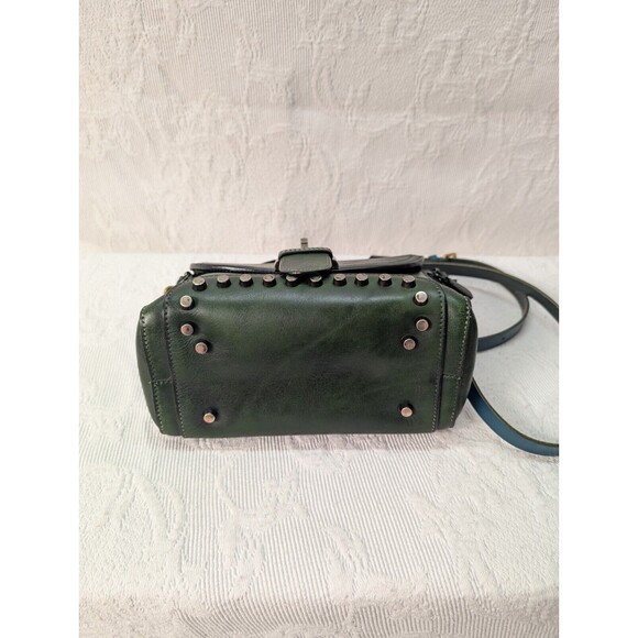 IVTG Green Studded Leather Satchel Purse Crossbody Vintage Silver Gold Handbag - Picture 5 of 13